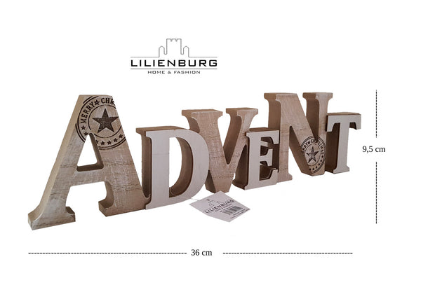 LB H&F Weihnachtsdeko Schriftzug Advent zum hinstellen Holz Natur Winterdeko Holzaufsteller Adventsdeko