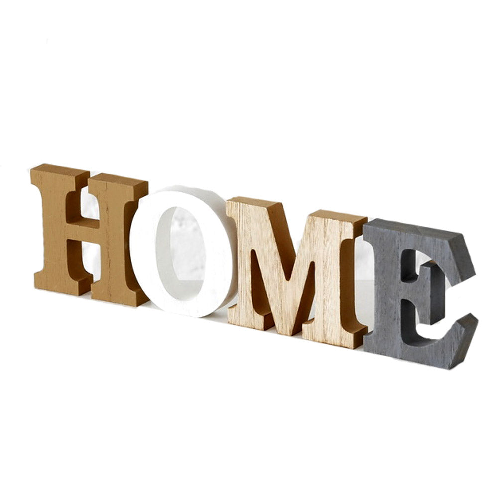 B H&F Schriftzug HOME zum hinstellen Buchstaben Holz Natur Grau Braun