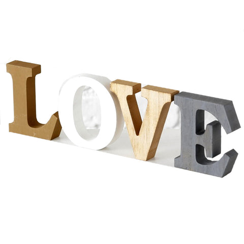 LB H&F Schriftzug LOVE zum hinstellen Buchstaben Holz Natur Grau Braun Weiß 33 cm Groß