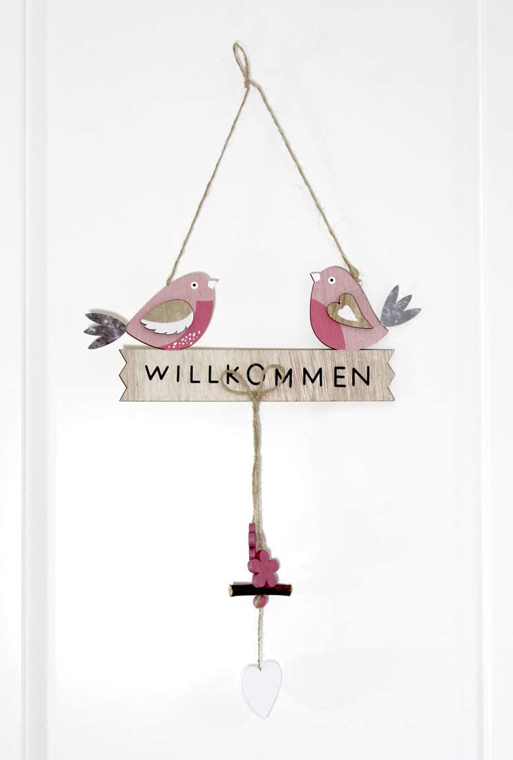 LB H&F Türhänger Dekohänger Willkommen Türschild Vogel Frühling Ostern Holz Deko