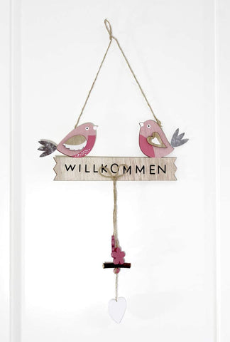 LB H&F Türhänger Dekohänger Willkommen Türschild Vogel Frühling Ostern Holz Deko