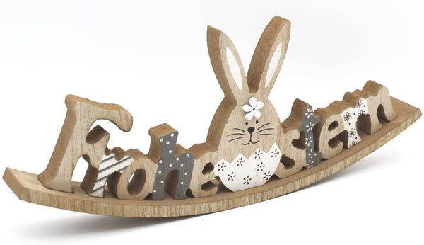 Dekorativer Schriftzug Ostern mit Hase zum hinstellen Natur Holz grau 30 cm groß
