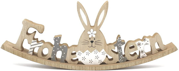 Dekorativer Schriftzug Ostern mit Hase zum hinstellen Natur Holz grau 30 cm groß