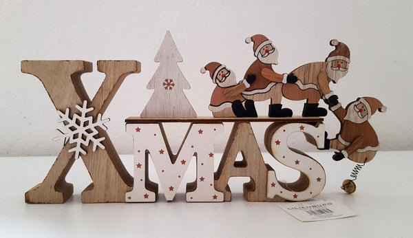 LB H&F Weihnachtsdeko Schriftzug Purzelnde Nikoläuse zum hinstellen Holz Holzaufsteller Weihnachtsmann