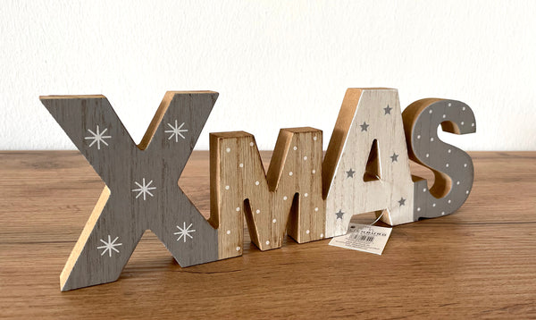 LB H&F Weihnachtsdeko Schriftzug XMAS zum hinstellen Holz Holzaufsteller Weihnachten Christmas