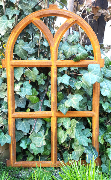 Lilienburg Stallfenster Rost-Optik 70x43 cm Groß massives Eisen mit Oberlicht/Rundbogen