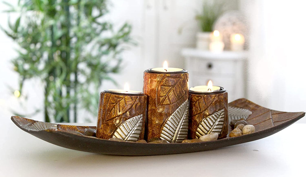 Dekotablett Teelichthalter Holz Herz Kerzentablett modern Edel mit Dek