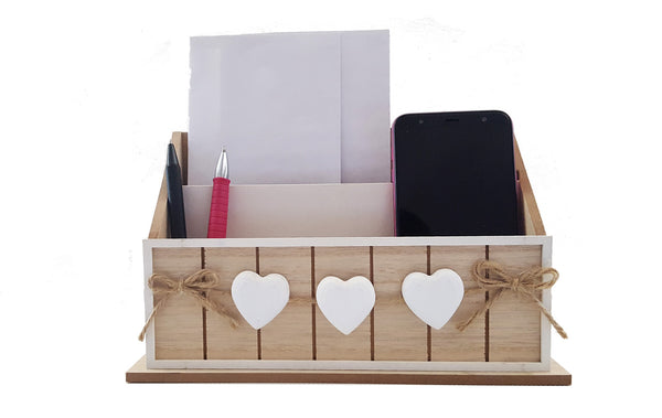 LB H&F Schreibtisch-Organizer Utensilo Briefablage Stifteablage Holz Herz 25 cm Aufbewahrungsbox Briefe Stifte