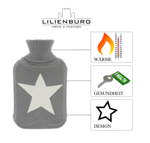Wärmflaschenbezug Stern grau von Lilienburg  Wärmflaschenhülle Modern Design Grau - Stern