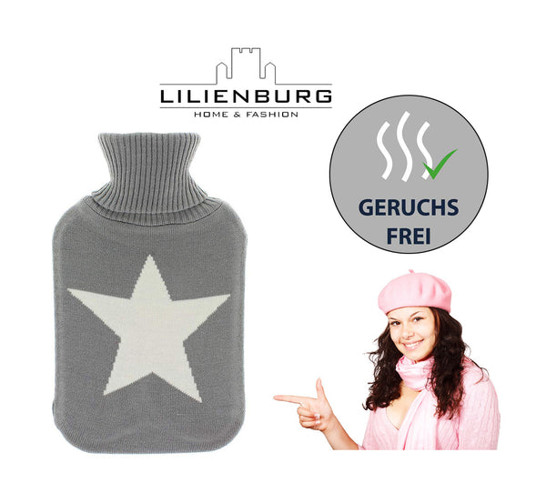 Wärmflaschenbezug Stern grau von Lilienburg  Wärmflaschenhülle Modern Design Grau - Stern
