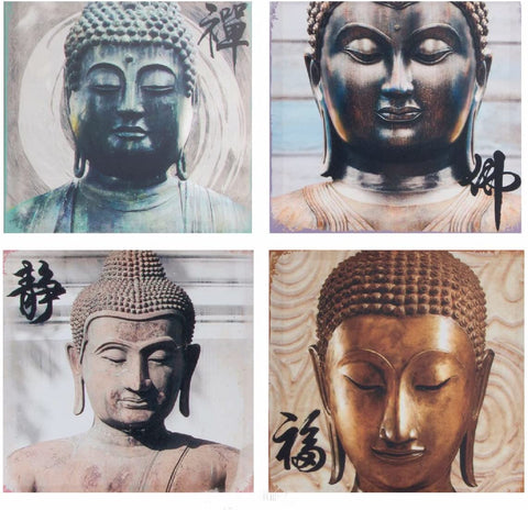 Set 4 Stück Bilder Wandbild Buddhismus 40 x 40 cm auf Leinwand - Buddha (Gesamtformat: 80 x 80 cm)