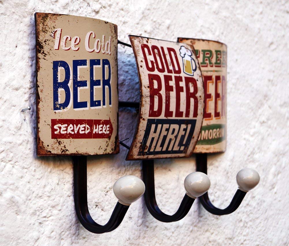 LB H&F Lilienburg Garderobe Wandgarderobe Bierflasche Amerika Hakenleiste USA  Metall Deko 3er 35cm Groß Bier