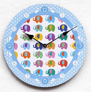 LB H&F Uhr Wanduhr Kinderzimmer ELEFANT bunt deko Wanddeko Küchenuhr Wand Kinder Quarzuhr klassisch Deko XL groß BLAU