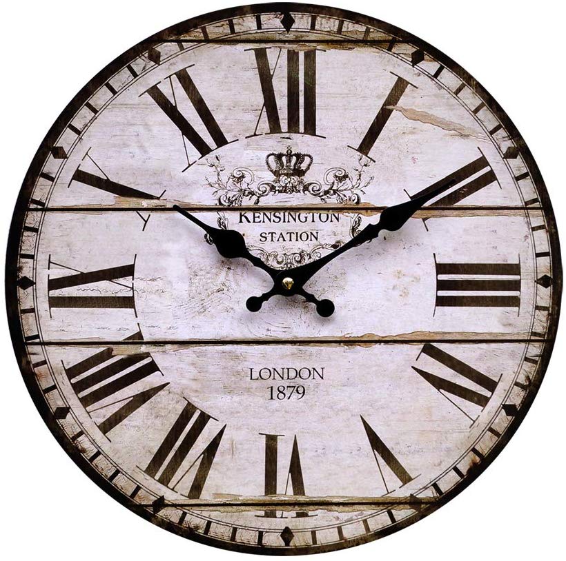 LB H&F Lilienburg Wanduhr Holz Wohnzimmer Küchenuhr Vintage weiß schwarz antik lautlos OHNE Ticken K …